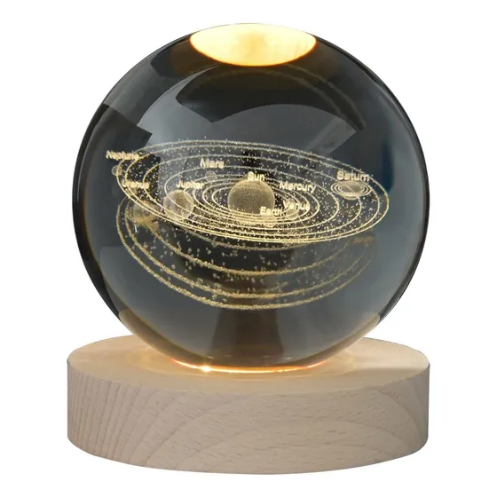 Lampara Nocturna 3d Bola De Cristal Sistema Solar Basemadera