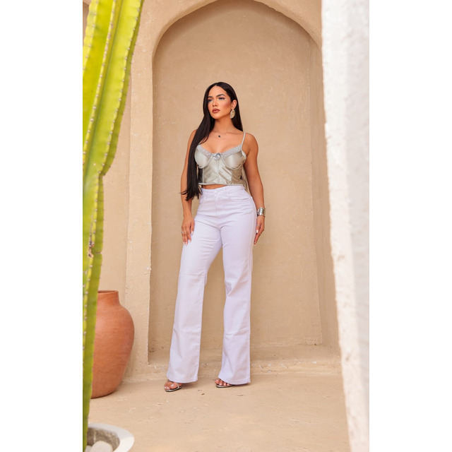 Calça Wide Leg Pantalona Feminina Branca Premium Estilosa
