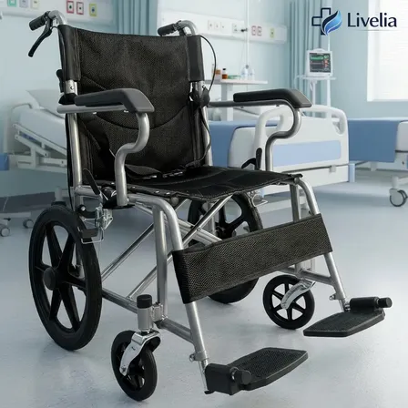 Silla Ruedas Geriátrica Plegable Livelia 16 PuLG Soporta Hasta 110kg Con Frenos Manuales En Ruedas Y Manillas Ligera Y Plegable Asiento De 40cm Con Cinturón De Seguridad Y Banda Posapiés Negro