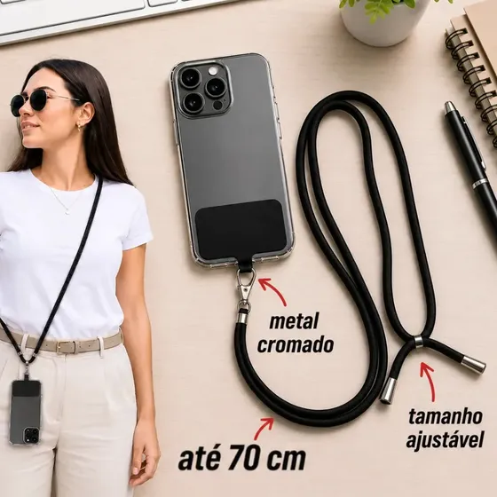 Cordão Para Celular Ajustável Alça Cordinha C/ Suporte Gurumania