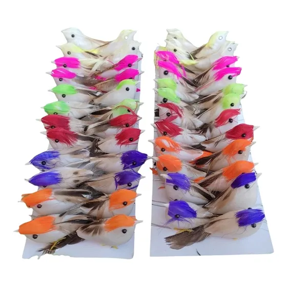 24 Passarinhos 10,5cm Artificiais Coloridos Decoração Jardim
