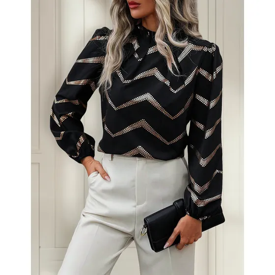 Blusa De Vestir Con Detalles Dorados Manga Farol