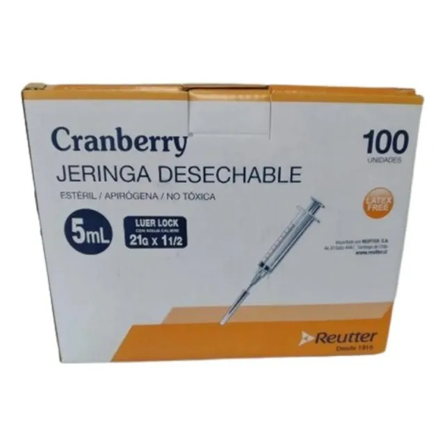 Jeringa Desechable Luer Lock 5cc 21g Caja X100