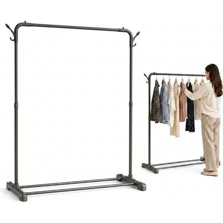 Arara De Roupas Cabideiro De Chão Metal Resistenteparaquarto Preto