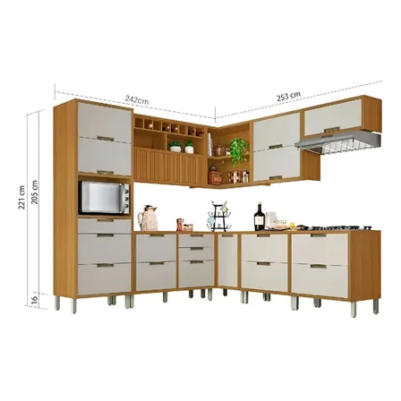 Cozinha Modulada 9 Peças Ripado Nesher Imperatriz Ângulo Mdf Cor Freij? com Off White