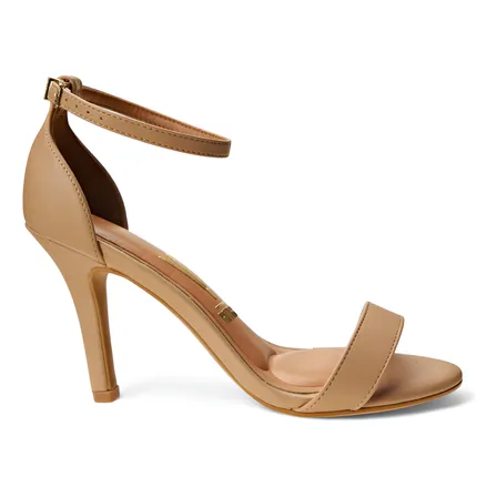 Sandália Feminina Tira Única Salto Alto Fino Bege Vizzano