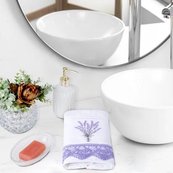 Toalha Lavabo Social Mão Dohler Bordada Com Guipir