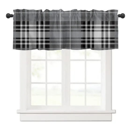 Cortina Cenefa Para Cocina Gris Negro Blanco Bufalo Ventana