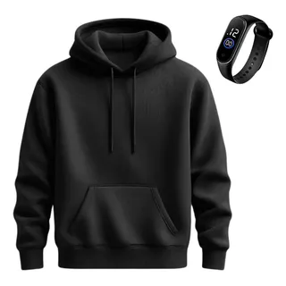 Kit Moletom Blusa De Frio Canguru Liso AlgodĂŁo + Relogio Kit Moletom Blusa De Frio Canguru Liso AlgodĂŁo + Relogio