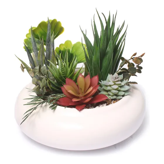 Arranjo Artificial Suculenta Vaso Ikebama Mesa Sala Jantar Cor Ikebama Branco