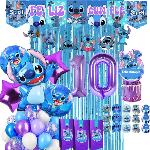 Combo Globos Stitch Bolsita Banderin Stickers Topper Guirnal