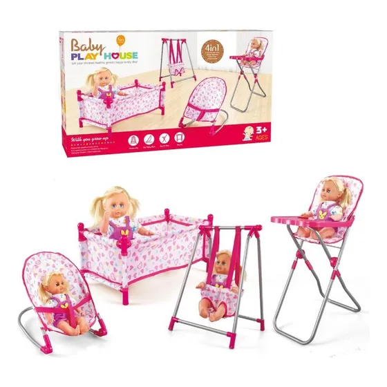 Set Juego 4 En 1 Con Muñeca, Silla, Comedor,