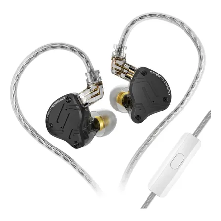 Fone De Ouvido In-ear Kz Zs10 Pro X Híbrido Com Mic Black With Mic