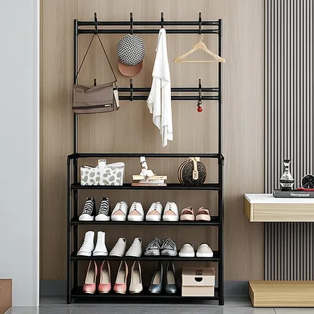 Sapateira Organizador Porta Sapatos 12 Pares Hw Com 8 Ganchos Cor Preto