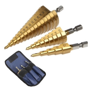 Broca Escalonada Escariadora Jogo Kit C/ 3 Peças Com Estojo Broca Escalonada Escariadora Jogo Kit C/ 3 Peças Com Estojo