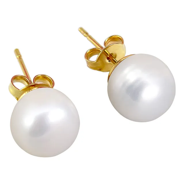 Aretes Perlas Cultivadas Mujer Chapado En Oro Lindas Joyas