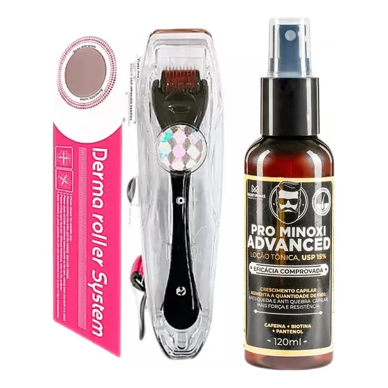 Kit Crecimiento Cabello Barba Ceja Pro Minoxi + Dermaroller