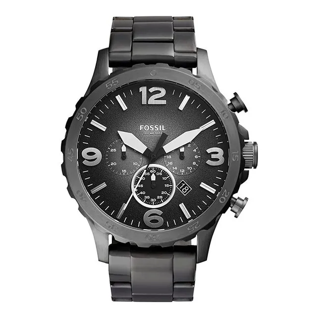 Fossil Reloj pulsera Nate con correa de acero inoxidable color gris bisel negro