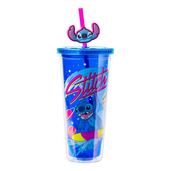 Vaso Frío Lilo Y Stitch Silver Buffalo 24oz Con Tapa Y Popot