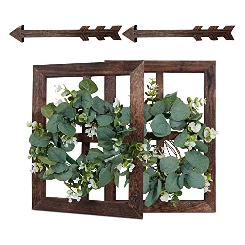 Marco De Ventana De Madera Rústica Corona Verde Y Flec...