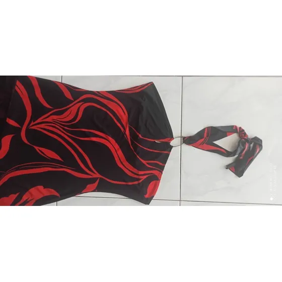 Vestido Casual Dama Rojo Y Negro Largo 3/4