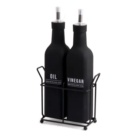 Conjunto Galheteiro De Vidro 300ml 2 Peças Preto C/ Dosador