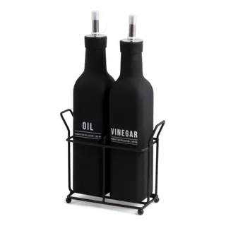 Conjunto Galheteiro De Vidro 300ml 2 Peças Preto C/ Dosador Conjunto Galheteiro De Vidro 300ml 2 Peças Preto C/ Dosador