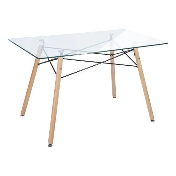 Mesa de Comedor de Vidrio con Patas de Madera Estilo Moderno