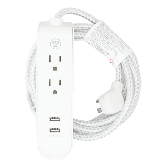 Extencion Eléctrica Cable Trenzado Blanco 2.7m 2 Tomas 2 Usb