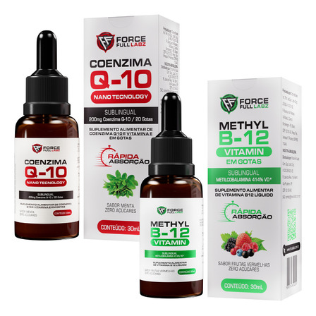 Kit Coenzima Q10 200mg Gotas Nanotecnologia Em Óleo Tcm + Vitamina B12 Metilcobalamina 414% Sublingual 30ml - Force Full Labz Kit Coenzima Q10 200mg Gotas Nanotecnologia Em Óleo Tcm + Vitamina B12 Metilcobalamina 414% Sublingual 30ml - Force Full Labz
