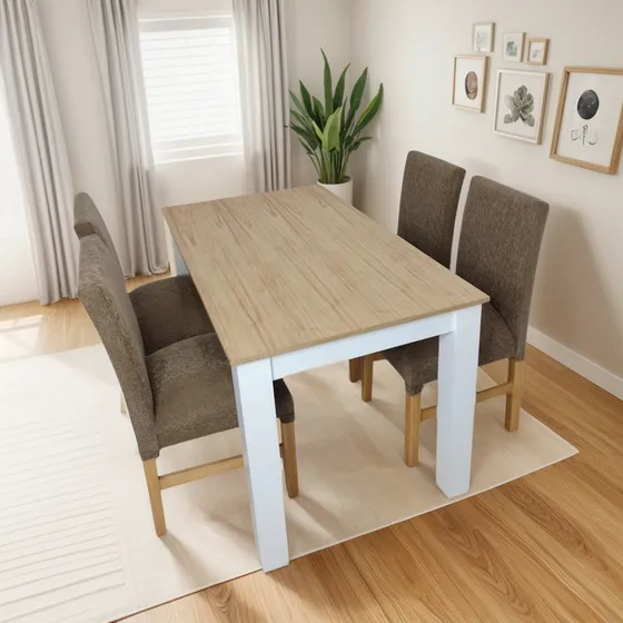 Juego De Comedor Mesa Exten. Combinada + 4 Sillas Vestidas