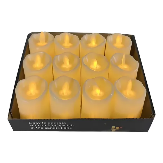 Pack 12 Vela Led Blanco Luz Cálida +pilas 11 Cm
