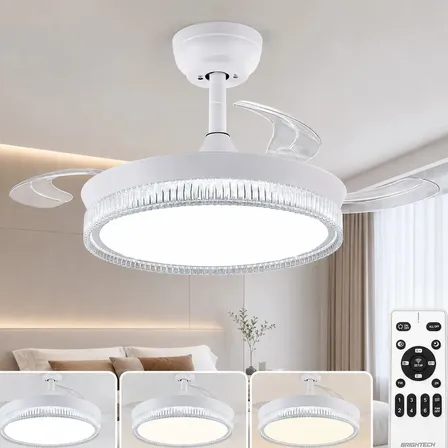Ventilador de Teto Retrátil Brightech 36" Silencioso com Controle Remoto, Luminária LED, 6 Velocidades, Motor DC, Bivolt
