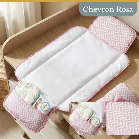 Trocador De Fralda Impermeável Dobrável Lindas Estampas Chevron Rosa