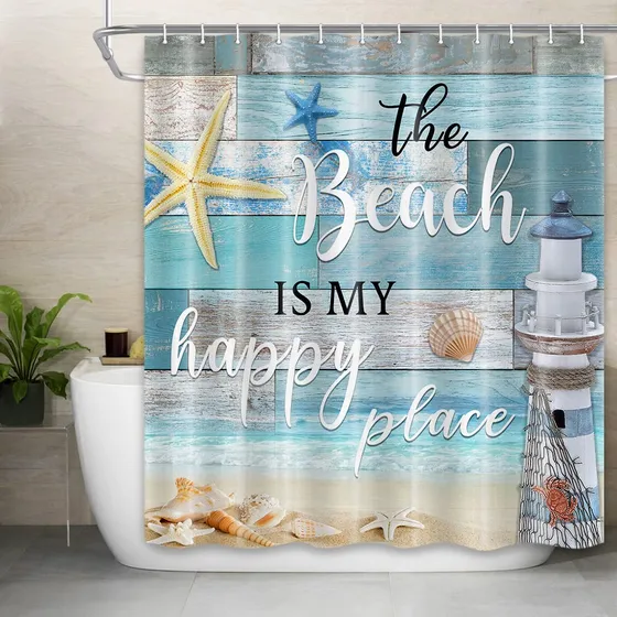 Bcsewcg Cortina Ducha Playa Diseño Estrella Mar Estilo Frase