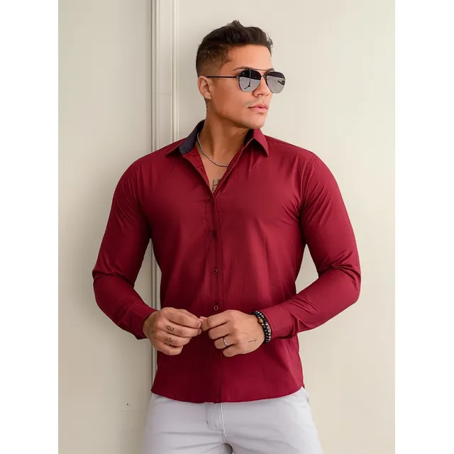 Camisa Slim Manga Longa Social Masculina Sem Bolso Executivo Camisa Slim Manga Longa Social Masculina Sem Bolso Executivo
