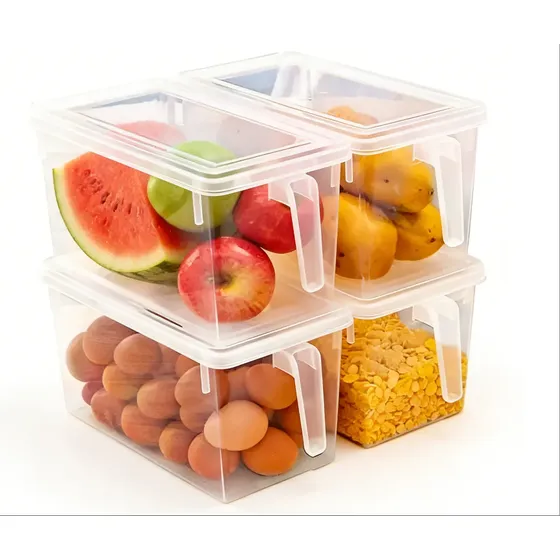 Pack de 4 Cajas Organizadoras Transparentes para Refrigerador con Tapa a Presión