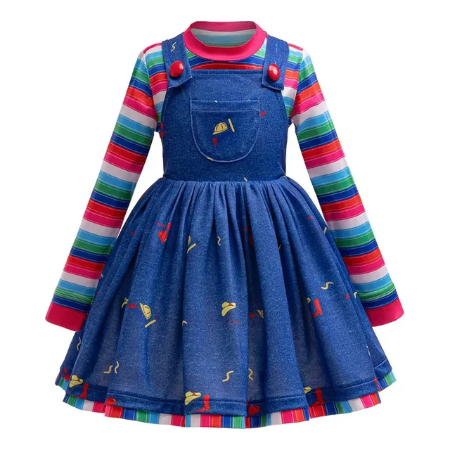 Disfraces Para Espectáculos Infantiles De Halloween Película De Terror Para Niñas Chucky Doll Personaje Juega Falda De Tirantes + Traje De Blusa