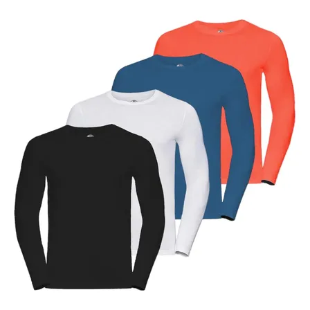 Kit 4 Camiseta Manga Longa Masculina Segunda Pele Malha Fria Preto/branco/azul Marinho/vermelho Liso M Lisa
