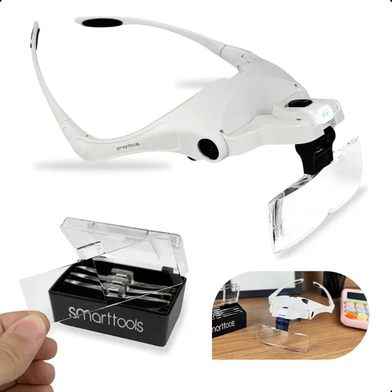 Smart Tools® Lupa de Cabeça Profissional – Óculos de Aumento para Leitura, Estética, Eletrônica, Manutenção de Cílios, Manicure e Joalheria – Cor Branca