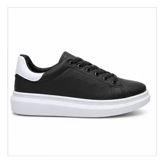 Tênis Masculino Casual Sneaker Preto E Branco Sola Alta Leve