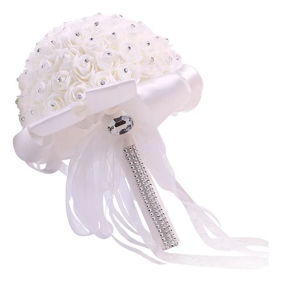 For Ramo De Novia Blanco Artificial De Cristal Rosa