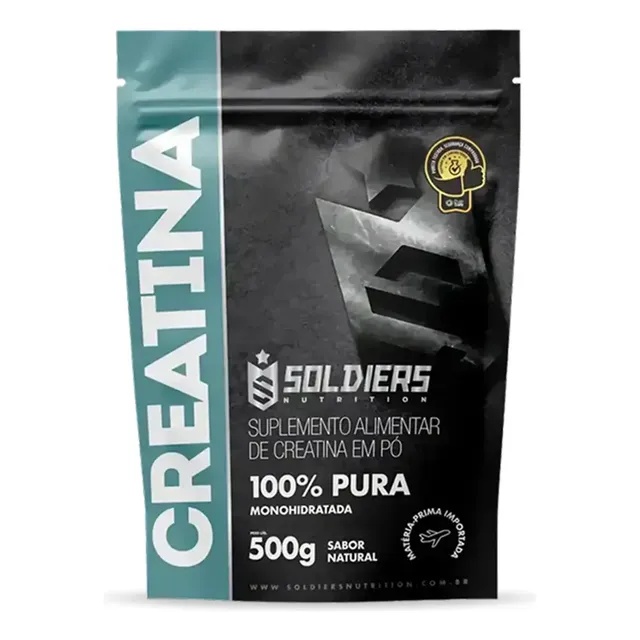 Creatina Monohidratada 500g Soldiers Nutrition 100% Pura Importada Alta Performance Músculo Treino Sem Sabor
