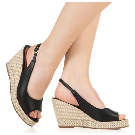 Sandália Anabela Peeptoe Espadrille Salto Alto Confort Gigil