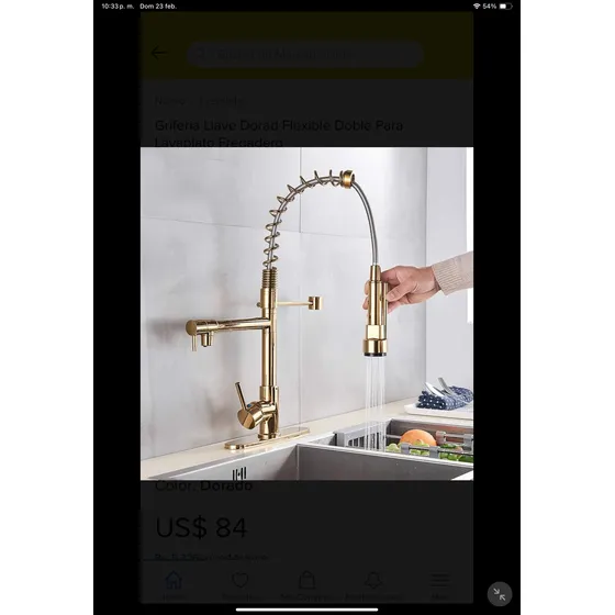 Griferia Llave Dorad Flexible Doble Para Lavaplato Fregadero