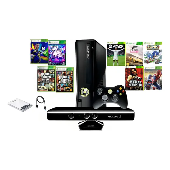 Microsoft Xbox 360 Standard Cor Preto + Jogo, Hdmi, Fonte Kinect