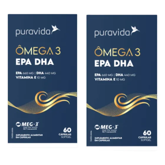 Kit 2 Ômega 3 Rico Epa E Dha Vitamina E Certificado Puravida Sabor Sem Sabor