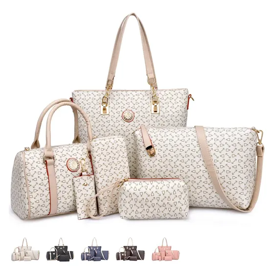 Set 6 Bolsas Mujer Cartera Estampada Moda Dama Cosmetiquera