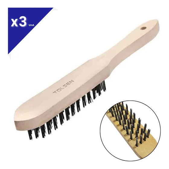 Cepillo De Alambre Mango Madera 4 Lineas 12 PuLG X3
