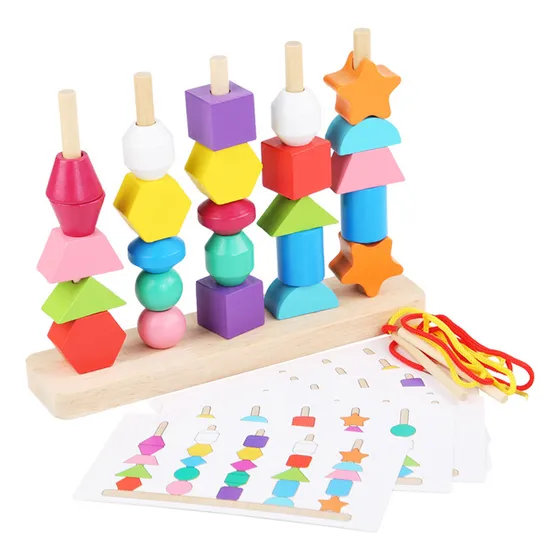 1 Juego De Cuentas De Madera Con Cordones, Formas A Juego, C
